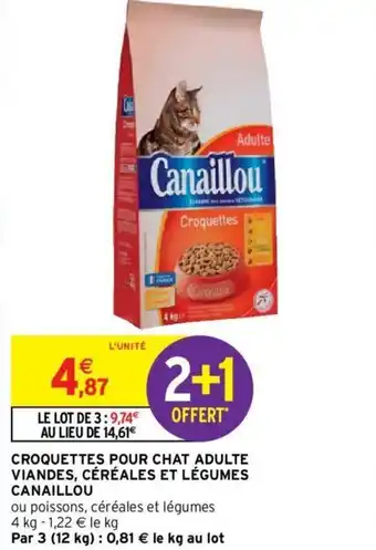 Intermarché Hyper CANAILLOU croquettes pour chat adulte viandes, céréales et légumes offre