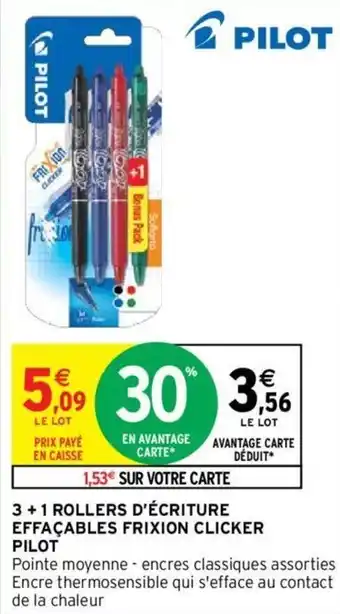 PILOT 3 + 1 rollers d'écriture effaçables frixion clicker pilot