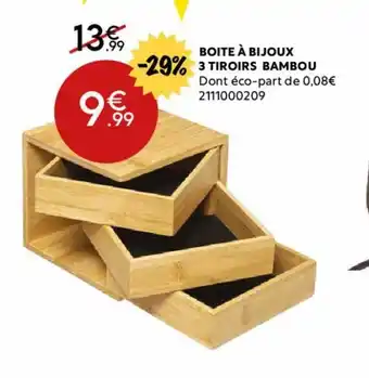 Maxi Bazar Boite à bijoux 3 tiroirs bambou offre