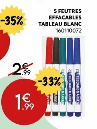 5 feutres effacables tableau blanc