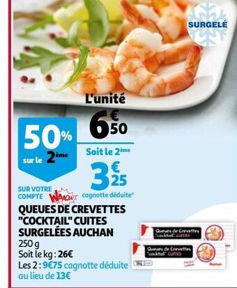 Auchan Queues de crevettes "cocktail" cuites surgelées auchan offre