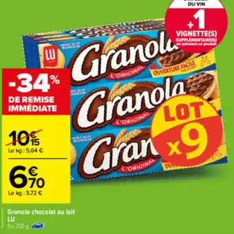 Carrefour Granola chocolat au lait offre