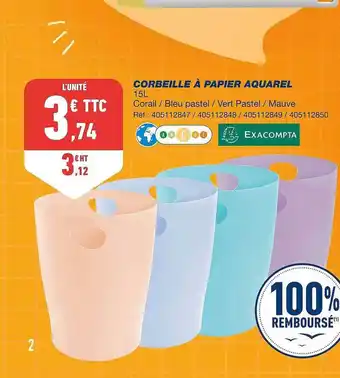 Bureau Vallée Corbeille à Papier Aquarel offre