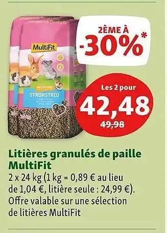 Maxi Zoo Litières Granulés De Paille MultiFit offre