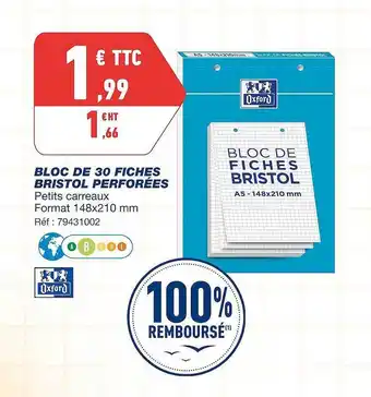 Bureau Vallée Bloc De 30 Fiches Bristol Perforées offre