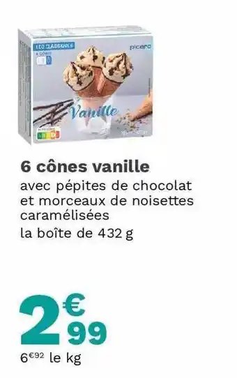 Picard 6 Cônes Vanille offre