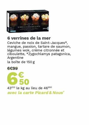 Picard 6 Verrines De La Mer offre