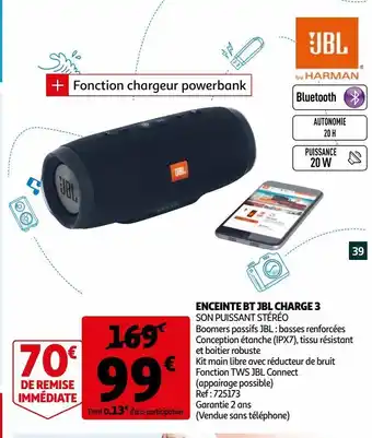 Auchan Enceintes bt jbl charge 3 offre
