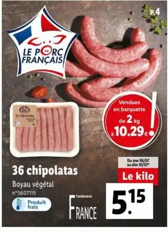 Lidl 36 Chipolatas offre