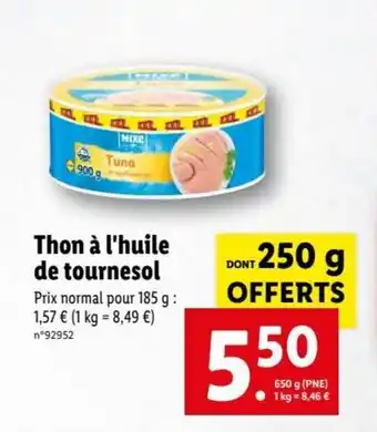 Lidl Thon à l'Hiile de Tournesol offre
