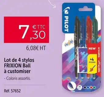 Office Depot Frixion ball / pilot lot de 4 stylos à customiser offre