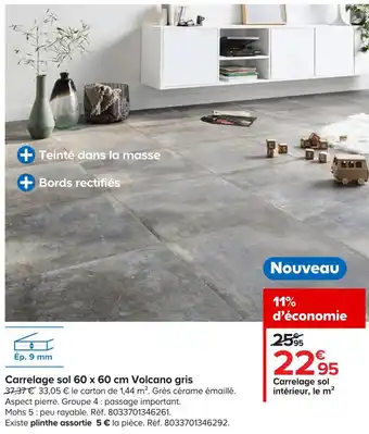 Castorama Carrelage sol 60 x 60 cm volcano gris offre