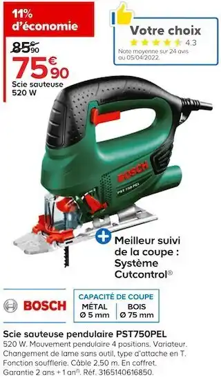 Castorama Bosch scie sauteuse pendulaire pst750pel offre
