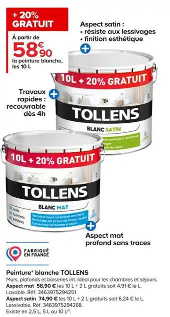 Castorama Tollens peinture blanche offre