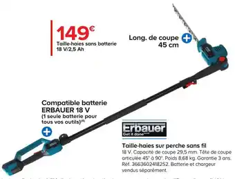 Castorama Erbauer taille-haies sur perche sans fil offre