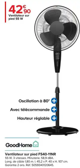 Castorama Goodhome ventilateur sur pied fs40-11nr offre