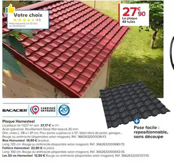 Castorama Bacacier plaque homesteel offre