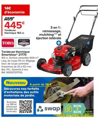 Castorama Toro tondeuse thermique smartstow 21770 offre