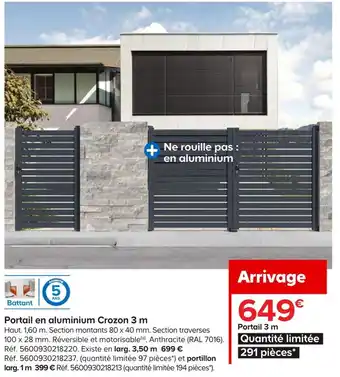Castorama Portail en aluminium crozon 3 m offre