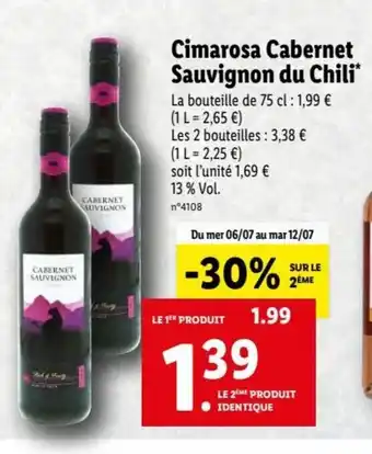Lidl Cimarosa Cabernet Sauvignon Du Chili offre