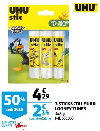 Auchan Uhu 3 sticks colle looney tunes offre