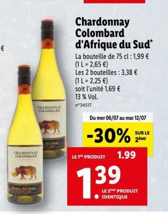 Chardonnay Colombard d'Afrique Du Sud