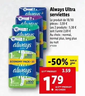 Lidl Always Ultra Serviettes offre