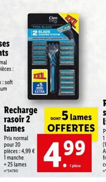 Lidl Recharge Rasoir 2 Lames offre