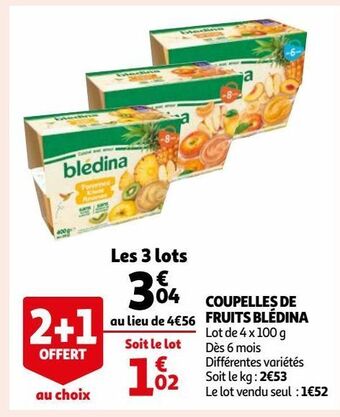 Auchan Coupelles de fruits blédina offre