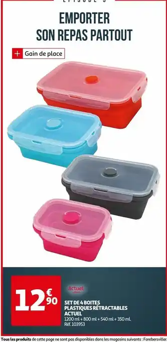 Auchan Set de 4 boites plastiques rétractables actuel offre