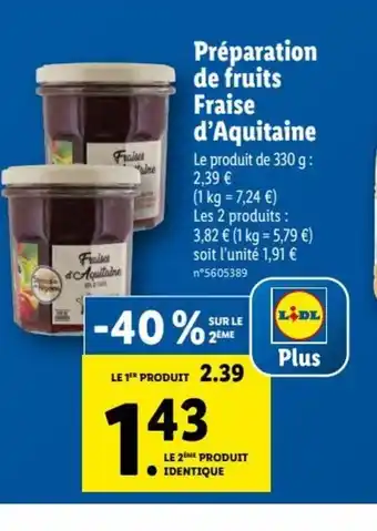 Lidl Préparation de Fruits Fraise d'Aquitaine offre