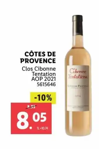 Lidl Côtes de Provence Clos Cibonne Tentation AOP 2021 offre