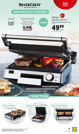 Lidl Silver Crest Grill 3 En 1 offre