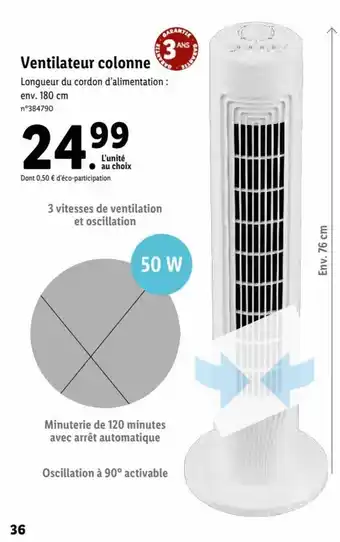 Lidl Ventilateur Colonne offre