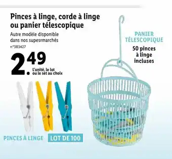 Lidl Pinces à Linge Corde à Linge Ou Panier Télescopique offre
