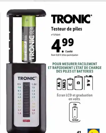 Lidl Tronic Testeur de Piles offre