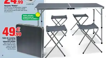 Bazarland Table de Camping Avec Ses 4 Tabourets Pliants offre