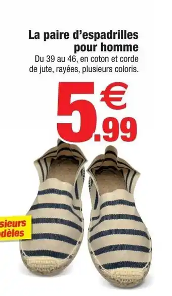 Bazarland La Paire d'Espadrilles Pour Homme offre