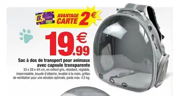 Bazarland Sac à Dos de Transport Pour Animaux Avec Capsule Transparente offre