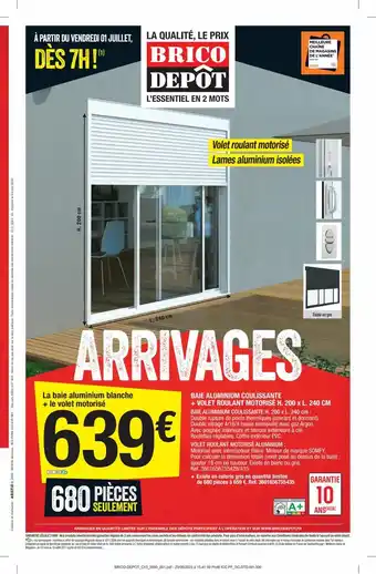 Brico Dépôt Baie Aluminium Coulissante + Volet Roulant Motorisé H. 200 x L. 240 cm offre