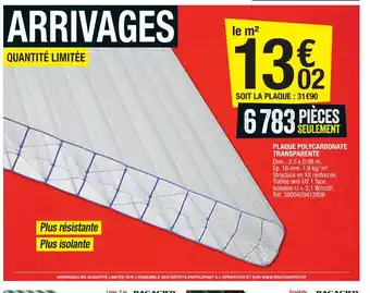 Brico Dépôt Plaque Polycarbonate Transparente offre