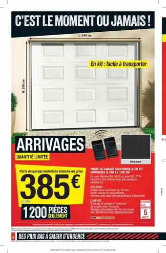Brico Dépôt Porte De Garage Sectionnelle En Ekit Motorisée H. 200 x L. 240 cm offre