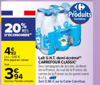 Carrefour Lait U.H.T demi-écrémé offre