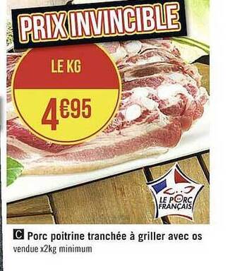 Casino Supermarchés Porc Poitrine Tranchée à Griller Avec Os offre