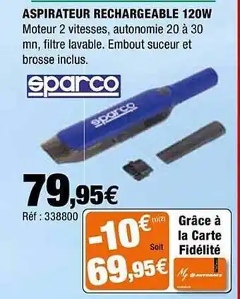 Autobacs Aspirateur Rechargeable 120w Sparco offre