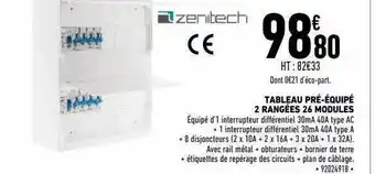 Brico Cash Tableau Pré-équipé 2 Rangées 26 Modules Zenitech offre