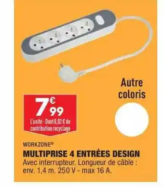 ALDI Multiprise 4 Entrées Design Workzone offre