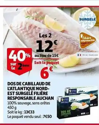 Auchan Dos De Cabillaud De L'atlantique Nord-est Surgelé Filière Responsable Auchan offre