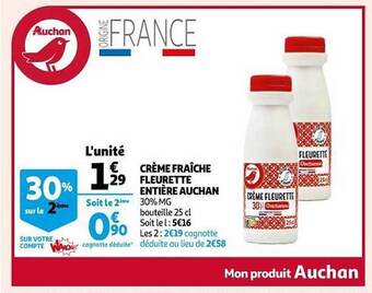 Auchan Crème Fraîche Fleurette Entière Auchan offre