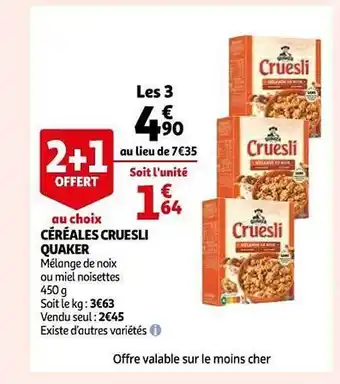 Auchan Céréales Cruesli Quaker offre